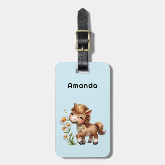 Niedlich Pony Eating Daisies Gepäckanhänger (Vorderseite vertikal)