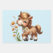 Niedlich Pony Eating Daisies Geschenkpapier Set (Vorderseite 3)