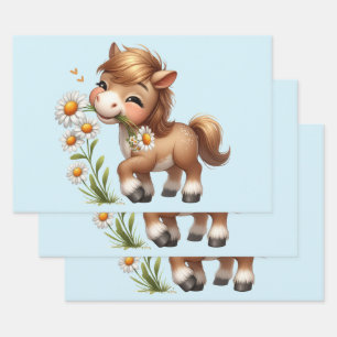 Niedlich Pony Eating Daisies Geschenkpapier Set