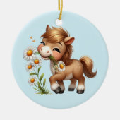 Niedlich Pony Eating Daisies Keramik Ornament (Vorne)