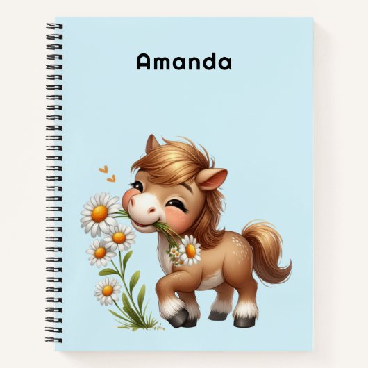 Niedlich Pony Eating Daisies Notizblock (Vorderseite)