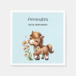Niedlich Pony Eating Daisies Party Serviette