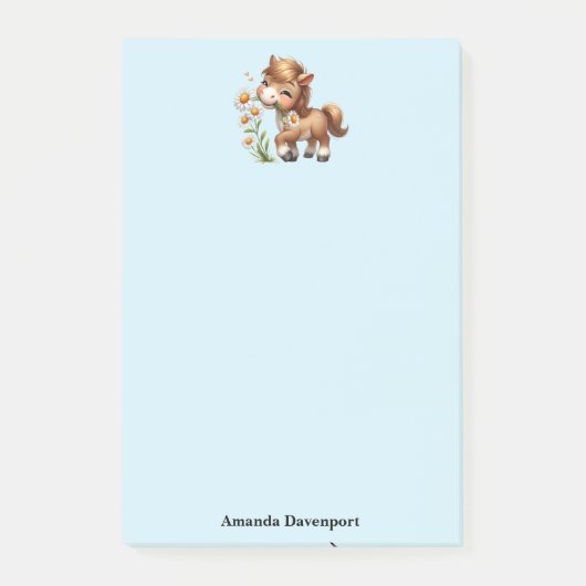 Niedlich Pony Eating Daisies Post-it Klebezettel (Vorderseite)