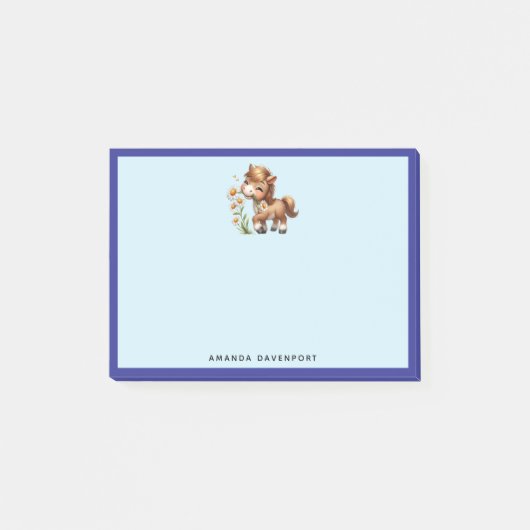 Niedlich Pony Eating Daisies Post-it Klebezettel (Vorderseite)