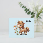 Niedlich Pony Eating Daisies Postkarte (Stehend Vorderseite)