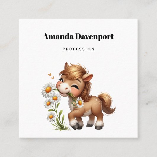 Niedlich Pony Eating Daisies Quadratische Visitenkarte (Vorderseite)