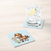 Niedlich Pony Eating Daisies Rechteckiger Pappuntersetzer (Vor Ort)