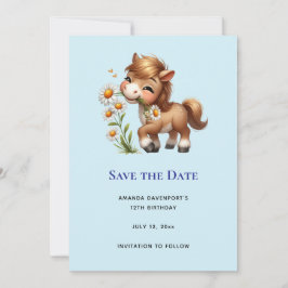 Niedlich Pony Eating Daisies Save The Date