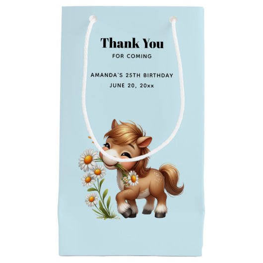 Niedlich Pony Eating Daisies Vielen Dank Kleine Geschenktüte (Vorderseite)