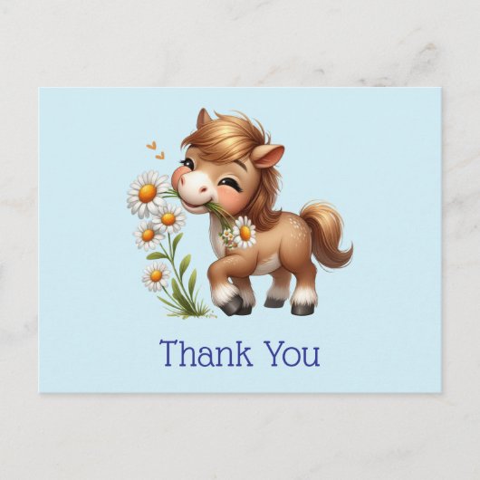 Niedlich Pony Eating Daisies Vielen Dank Postkarte (Vorderseite)