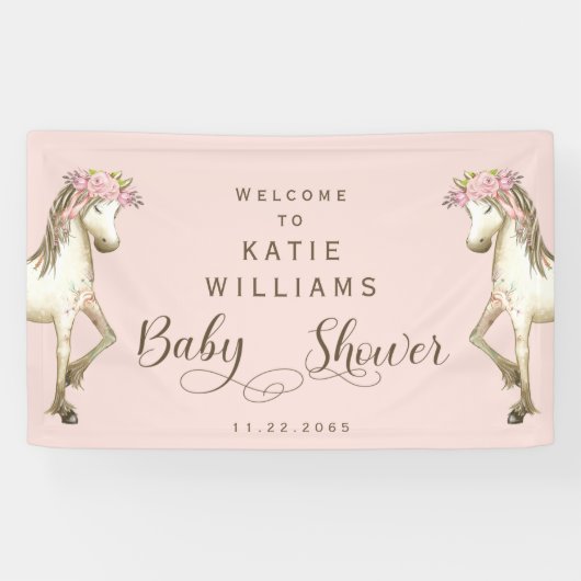 Niedlich Pony Pink Baby Dusche Begrüßungszeichen B Banner (Horizontal)