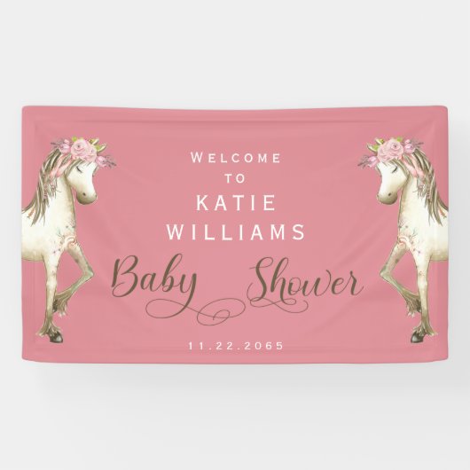 Niedlich Pony Pink Baby Dusche Begrüßungszeichen Banner (Horizontal)