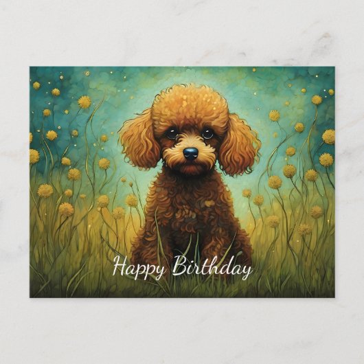 Niedlich Poodle Blume Glückwunsch zum Geburtstag Postkarte (Vorderseite)