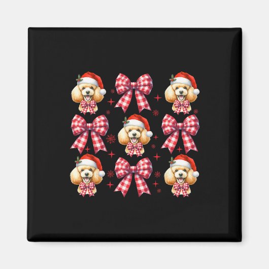 Niedlich Poodle Dog Red Kariert Coquette Bow Weihn Magnet (Vorne)