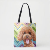 Niedlich Poodle farbenfrohe Zigzag Muster Tasche (Vorderseite)