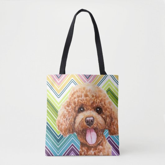 Niedlich Poodle farbenfrohe Zigzag Muster Tasche (Vorderseite)