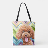 Niedlich Poodle farbenfrohe Zigzag Muster Tasche (Rückseite)