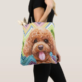 Niedlich Poodle farbenfrohe Zigzag Muster Tasche (Von Nahem)