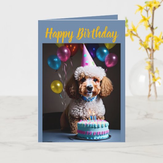 Niedlich Poodle Geburtstag Karte (Gelbe Blume)