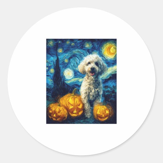 Niedlich Poodle Hund Halloween Kürbislaterne Pumpk Runder Aufkleber (Vorderseite)
