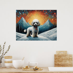 Niedlich Poodle Snowy Mountain Happy Geburtstag Poster