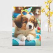 Niedlich Pool Party Welpe Jedes Anlasses Karte (Gelbe Blume)