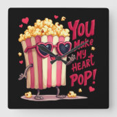 Niedlich Popcorn Valentine Sie machen mein Herz Po Quadratische Wanduhr (Vorderseite)