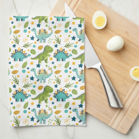 Niedlich prähistorisches Jurassic Dinosaur-Muster Geschirrtuch (Viertel Falte)