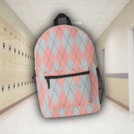 Niedlich Preppy Pink Raute Print Monogram Initials Bedruckter Rucksack