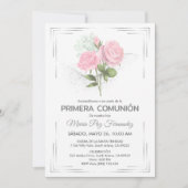 Niedlich Primera Comunion Rosen Erste Kommune Einladung (Vorderseite)