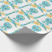Niedlich Prince Aquamarin und Gelb Dinosaurier Bab Geschenkpapier (Ecke)