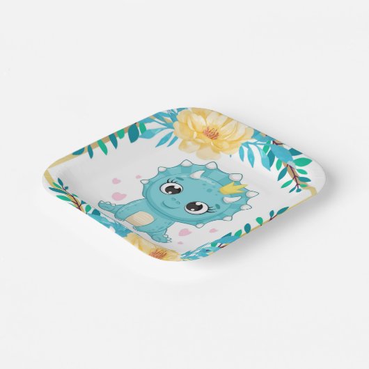 Niedlich Prince Aquamarin und Gelb Dinosaurier Bab Pappteller (Gewinkelt)