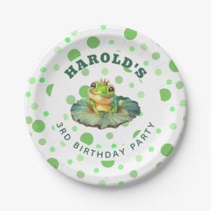 Niedlich Prince Frog Green Dots Geburtstagspartei Pappteller