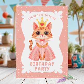 Niedlich Princess Cat Birthday Party Einladung