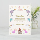 Niedlich Princess Dragon Unicorn Kinderdusche Dankeskarte (Stehend Vorderseite)