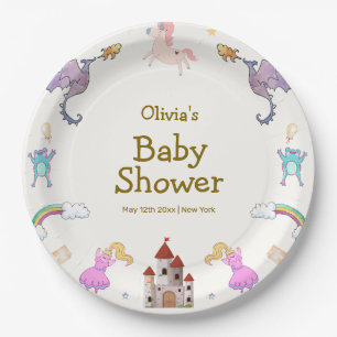 Niedlich Princess Dragon Unicorn Kinderdusche Pappteller