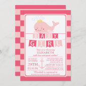 Niedlich Princess Whale Girl Babydusche Einladung (Vorne/Hinten)