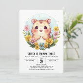 Niedlich Printable Hamster Birthday Einladung (Stehend Vorderseite)