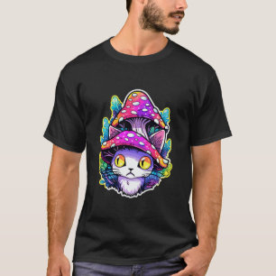 Niedlich Psychedelic Cat Mushroom Art Trippy EDM R T-Shirt