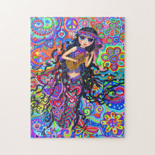 Niedlich Psychedelic Hippie Mermaid Girl Guitar Puzzle