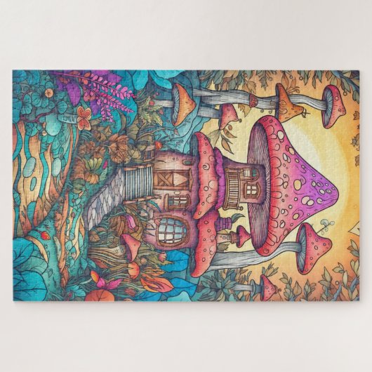 Niedlich Psychedelic Mushroom House Illustration Puzzle (Horizontal)