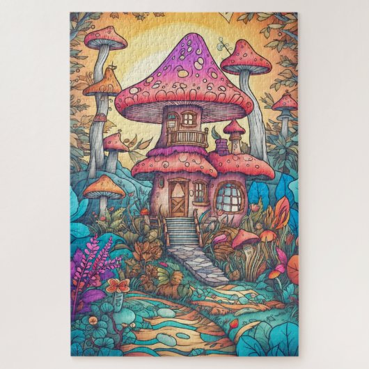 Niedlich Psychedelic Mushroom House Illustration Puzzle (Vertikal)