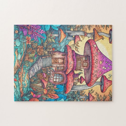 Niedlich Psychedelic Mushroom House Illustration Puzzle (Horizontal)