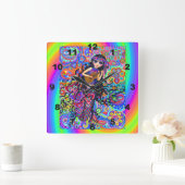 Niedlich Psychedelisch Hippie Mermaid Girl Chick G Quadratische Wanduhr (Zuhause)