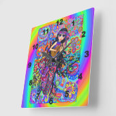 Niedlich Psychedelisch Hippie Mermaid Girl Chick G Quadratische Wanduhr (Winkel)