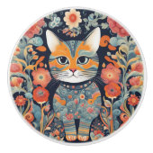 Niedlich Psychedelische Katze, Blume, Tapestry Keramikknauf (Vorderseite)