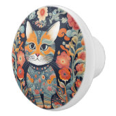 Niedlich Psychedelische Katze, Blume, Tapestry Keramikknauf (Rechts)