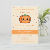 Niedlich Pumpkin 1. Geburtstag Einladung (Stehend Vorderseite)