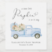 Niedlich Pumpkin Blue Truck Watercolor Babydusche Weinetikett (Einzelnes Label)