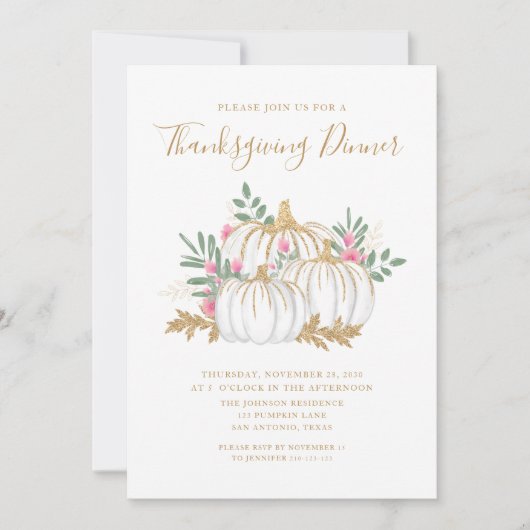 Niedlich Pumpkin Erntedank Dinner Einladung (Vorderseite)